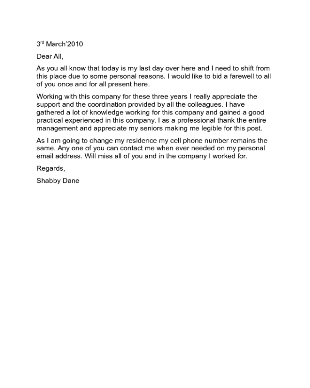 Farewell Letter Sample To Co Workers Hopdecharge